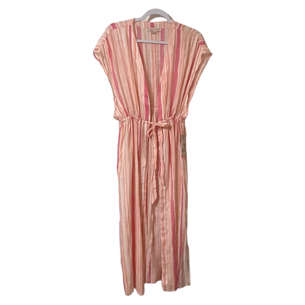 Costal Comfort Waist Tie Pink/Orange/White Bathing Suit Long Cover Up Sz Medium